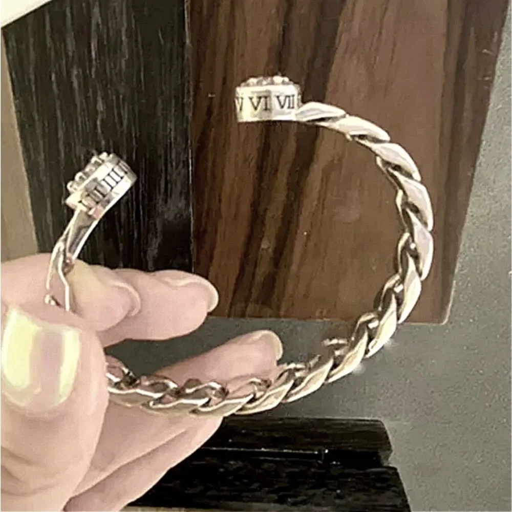 Sterling Silver Star Zircon Cuff Bangle Bracelet